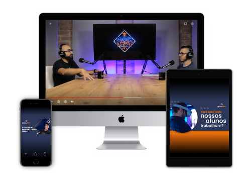 Imagem gravação de podcast com devs